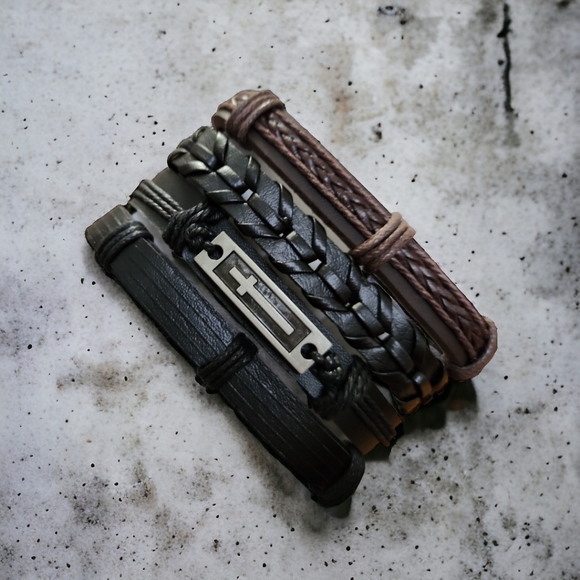 Unisex Leather Bracelet 4 Piece Set - Picture 2 of 8